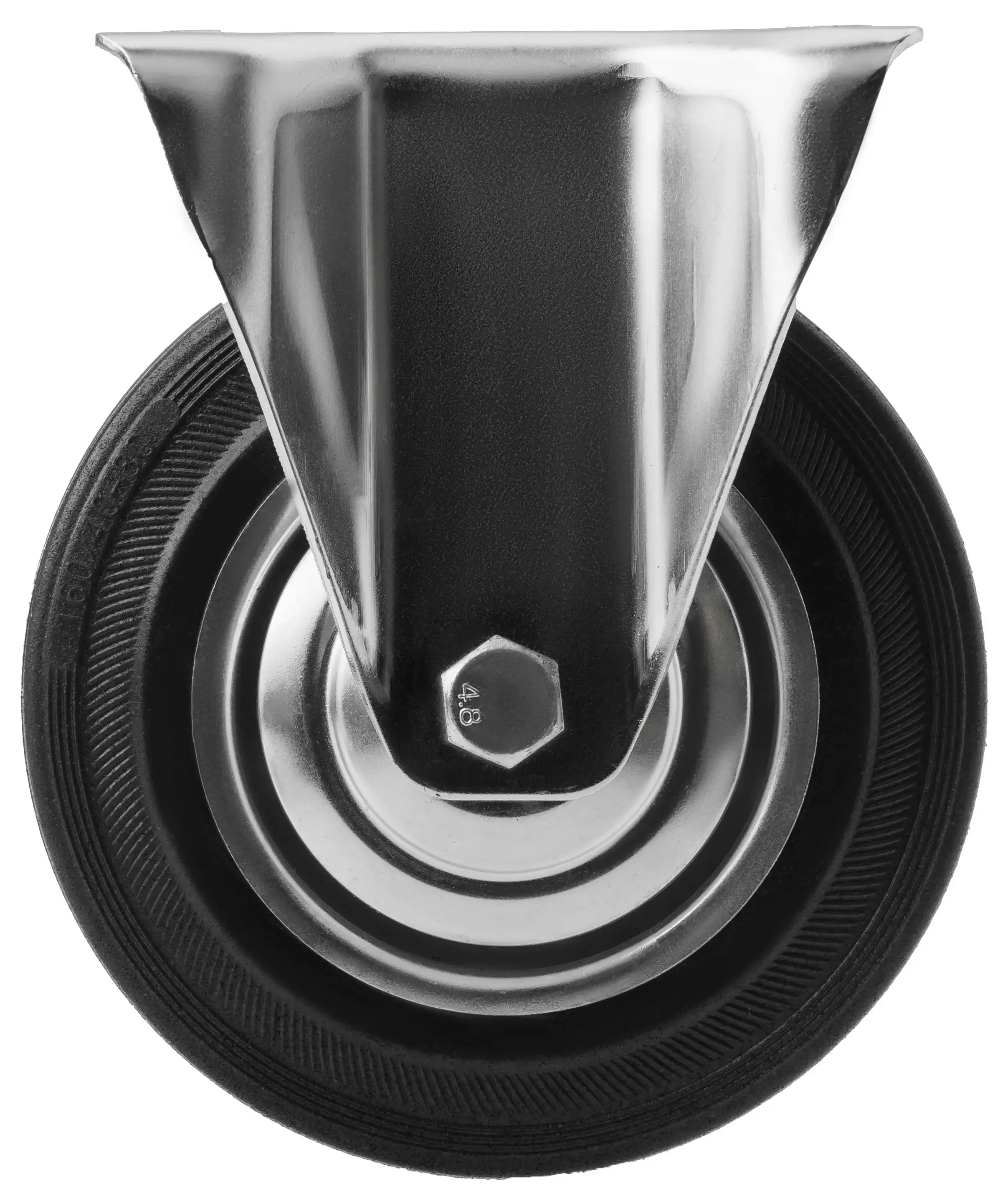 Промышленное колесо, диаметр 160мм, крепление - неповоротная площадка, черная резина, роликовый подшипник - FC 63